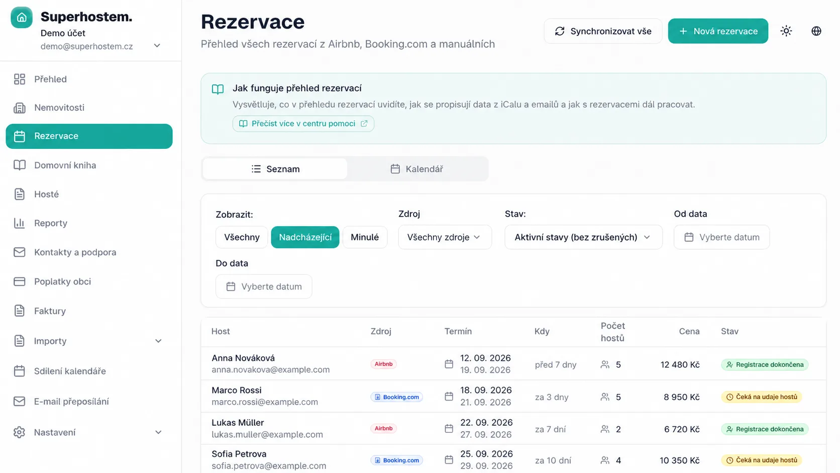 Stav online check-inu hostů u rezervace