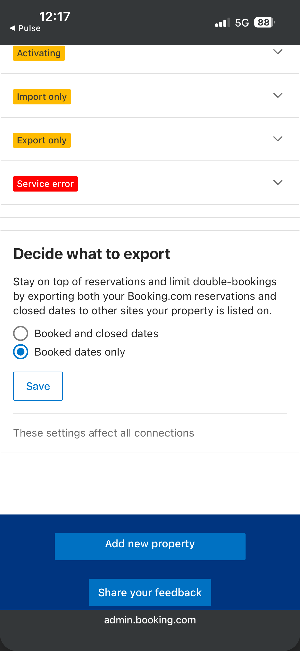 Cài đặt xuất Booking.com với Booked dates only được chọn