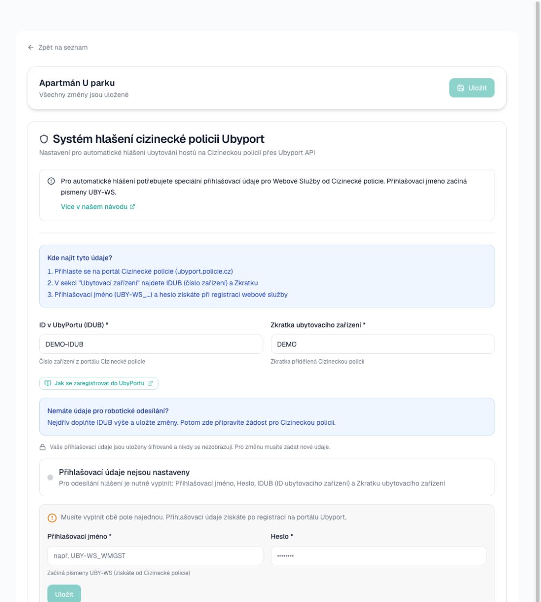 Stávající UbyPort nastavíte u nemovitosti